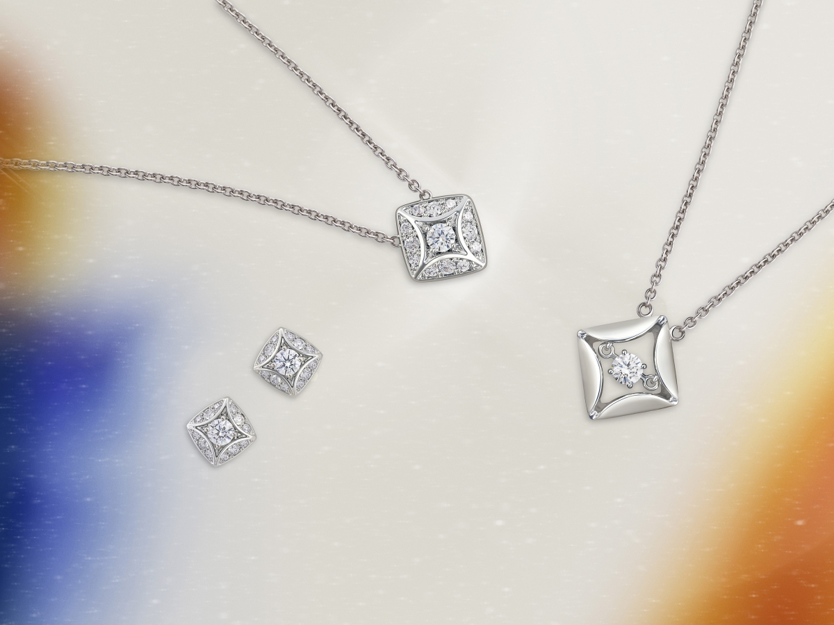 (左至右) Forevermark Icon 18K 白金鑽石耳環 HK$24,200 起、Forevermark Icon 18K 白金鑽石頸鍊 HK$11,400 起、Forevermark Icon 18K 白金單顆鑽石頸鍊 HK$9,800 起