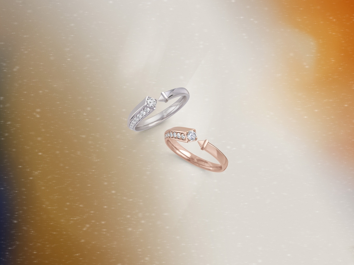 (上至下) Forevermark Avaanti 18K 白金鑽石戒指 HK$9,100 起、Forevermark Avaanti 18K 玫瑰金鑽石戒指 HK$8,900 起