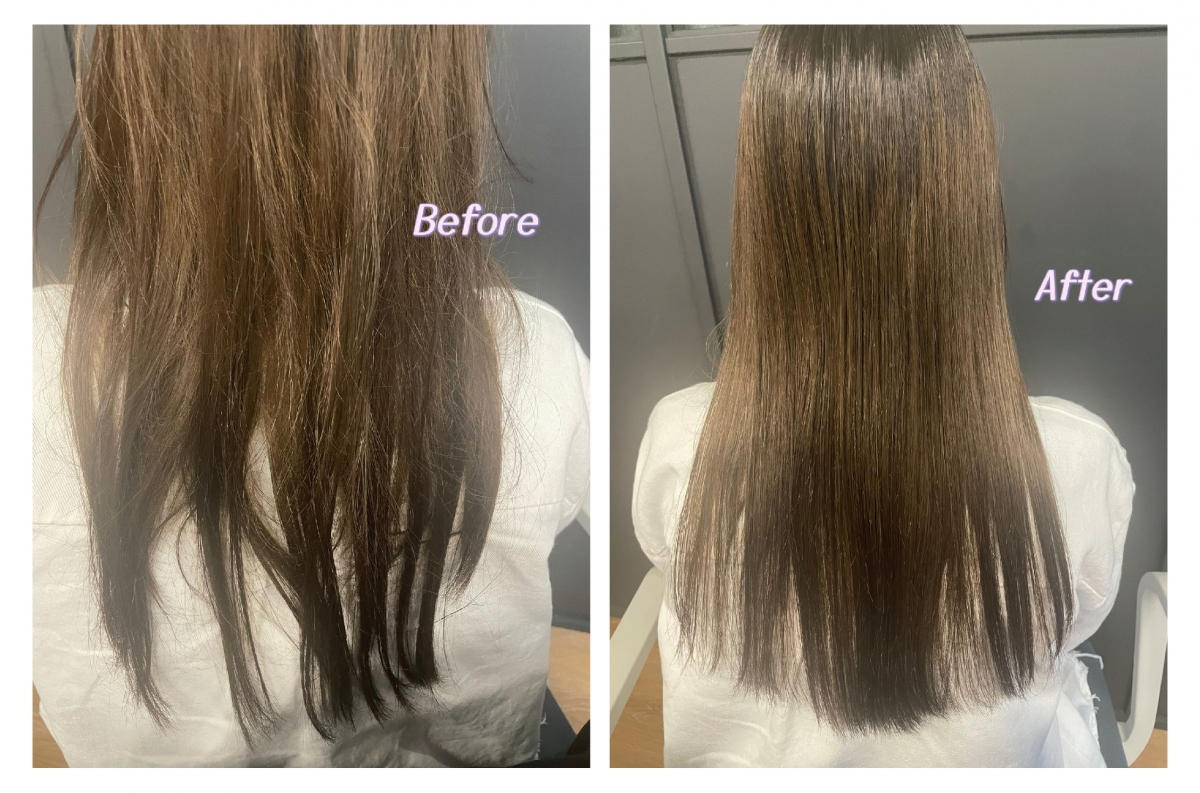 在香港潮濕環境，頭髮容易乾旱亂翹。使用酸熱護理重塑髮膜後頭髮即見貼服效果！