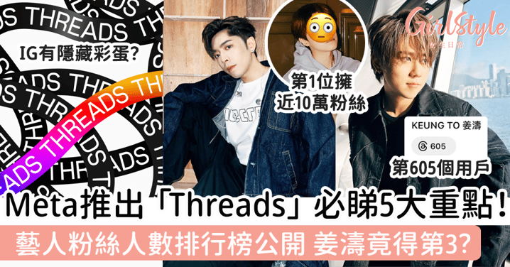 Meta推出「Threads」必睇5大重點！藝人粉絲人數排行榜公開，姜濤竟得第3？