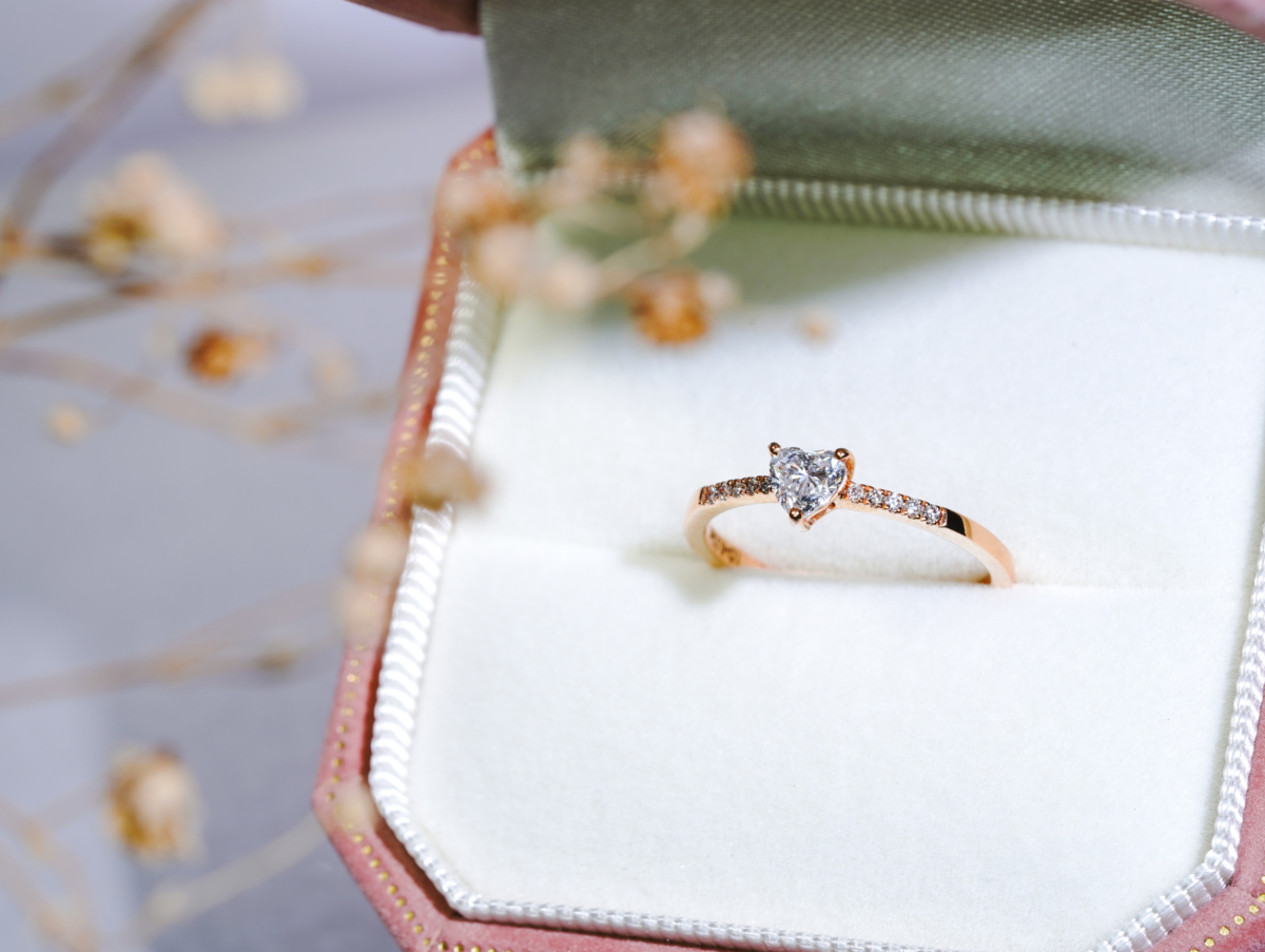 心形玫瑰金鑽戒