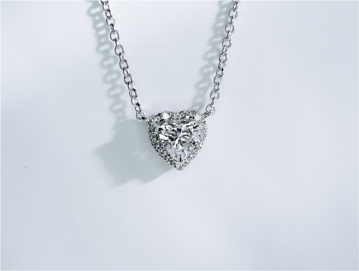 0.32卡心形鑽石Halo 18K白金項鏈