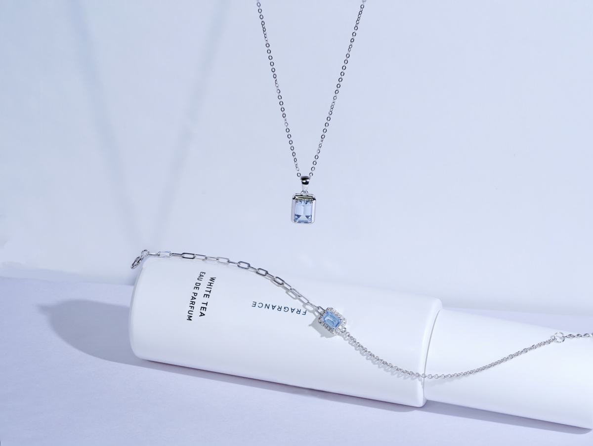 Paper Clip海藍寶18K白金手鏈及項鏈