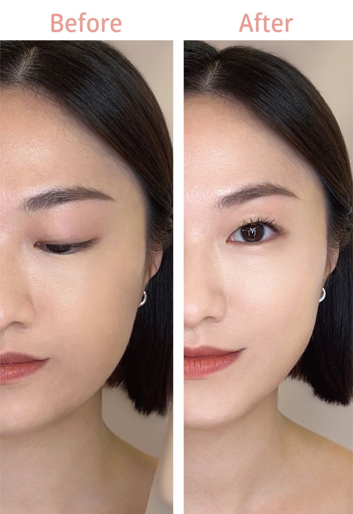 左：沒有使用最強魔法養膚組合上底妝；右：使用最強魔法養膚組合後上底妝