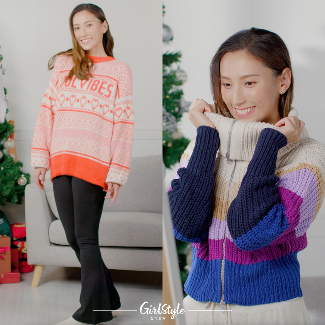 Aerie加寬版圓領毛衣（左，$640）及雙拉鍊開胸外套（右，$590）