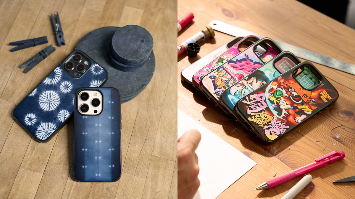 藍染布工房片藍造（左一）藍染工藝由染色到設計生產在香港進行；Uncle 852（右一）的作品充滿香港特色的Graffiti，型格十足。