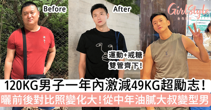120KG男子一年內激減49KG超勵志！曬前後對比照變化超大，從中年油膩大叔變型男～