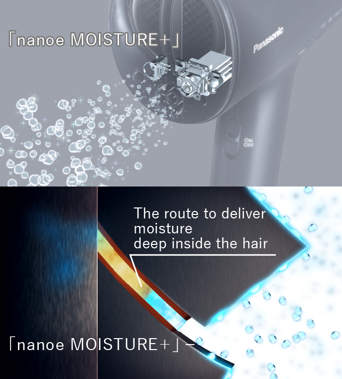 nanoe®護髮風筒EH-NA0J備有創新nanoe® MOISTURE+技術,為頭髮表面至內側都補充水分