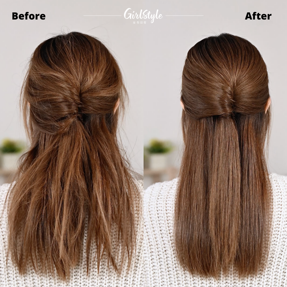 Rejoice免沖洗護髮精華瞬間柔順秀髮，助你輕鬆梳出理想髮型！看看Before & After，效果一清二楚。 