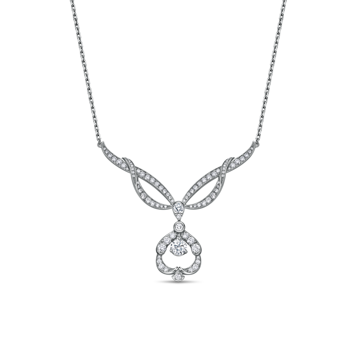 「周大福鈴蘭」系列18K白色黃金美鑽項鍊 約$30,000起