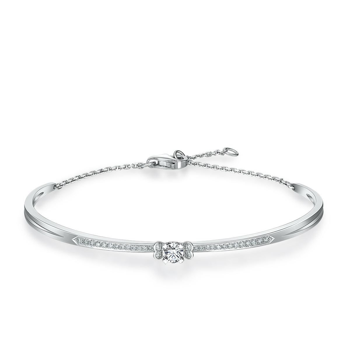 周大福「情繫」系列 18K白色黃金美鑽手鐲 約$17,300起