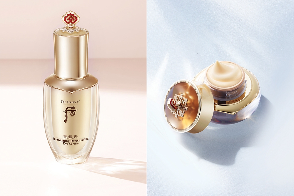 （左）天氣丹 華炫亮采重生眼部精華 25ml / HK$1,380；（右）天氣丹 華炫重生眼霜 25ml / HK$1,420