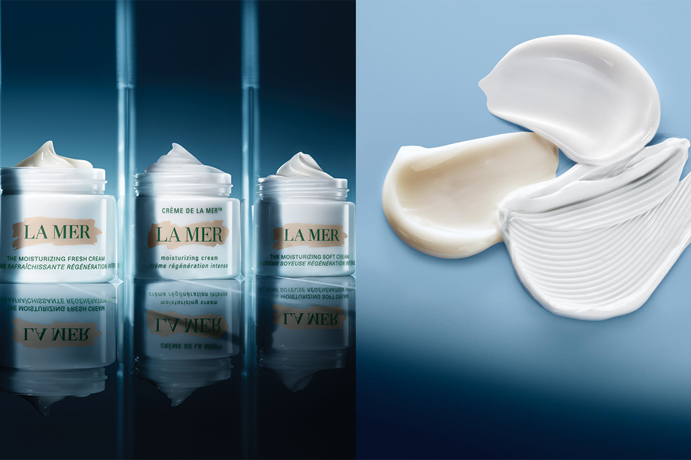 The NEW Moisturizing Fresh Cream 全新精華輕盈面霜、The Moisturizing Soft Cream 精華柔潤乳霜、Crème de la Mer 經典精華面霜分別帶來 3 款不同獨特質感。