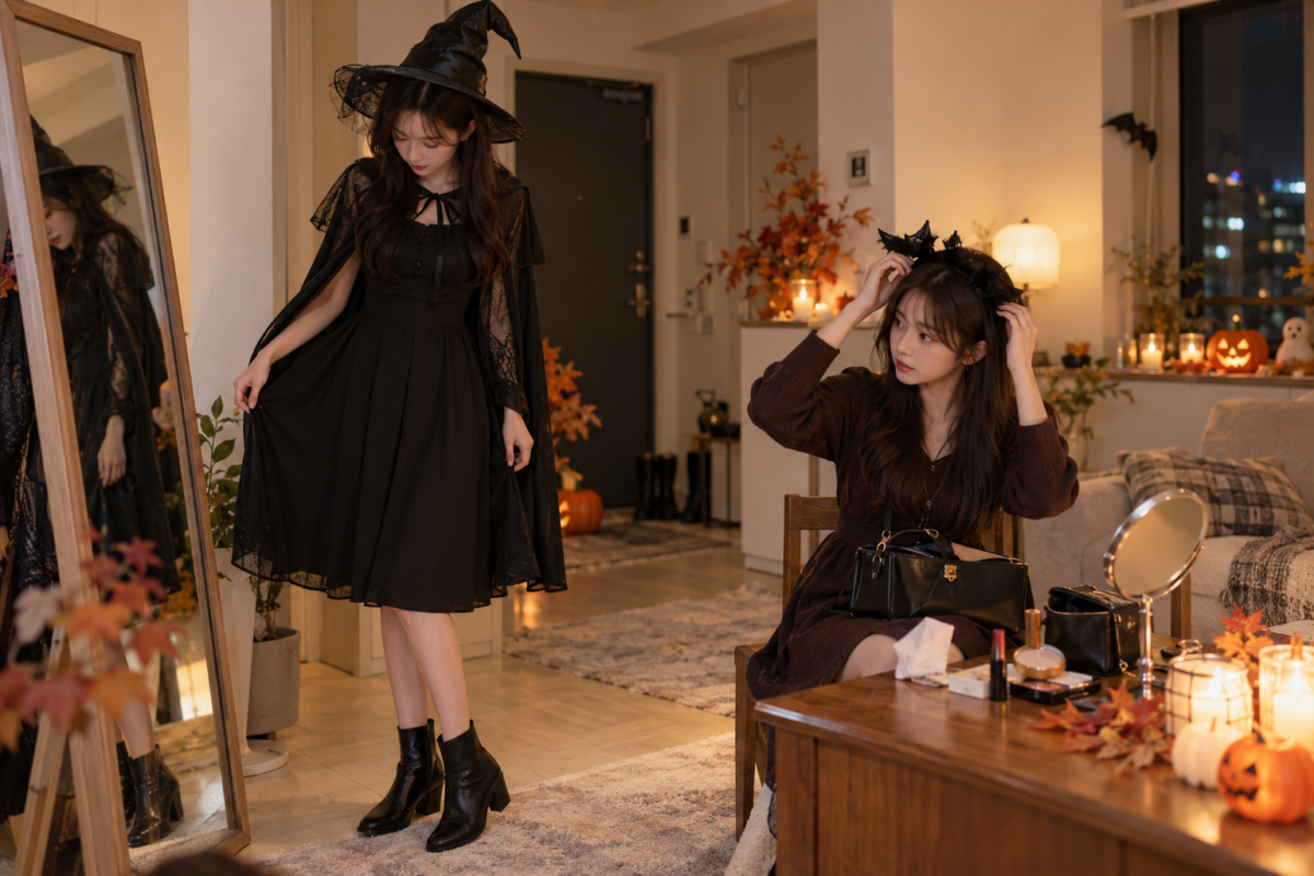 萬聖節裝扮出門前記得檢查服裝鞋履、假髮頭飾、妝容及隨身道具，確保造型舒適安全，方便參加Halloween Party及影相打卡。