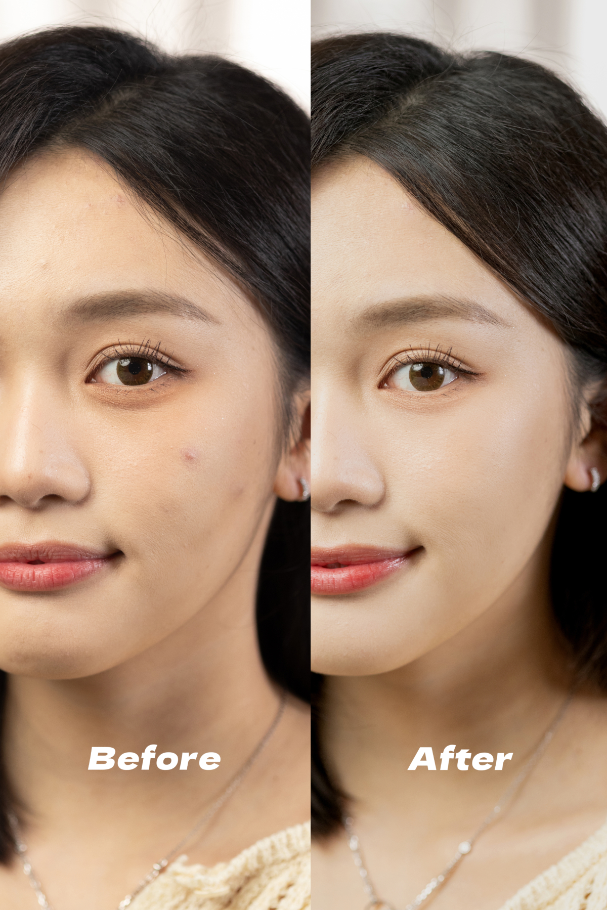 使用了ettusais革新皇牌面部彩妝系列後，明顯看到底妝輕透得散發宛如原生光澤的輕薄素肌感。