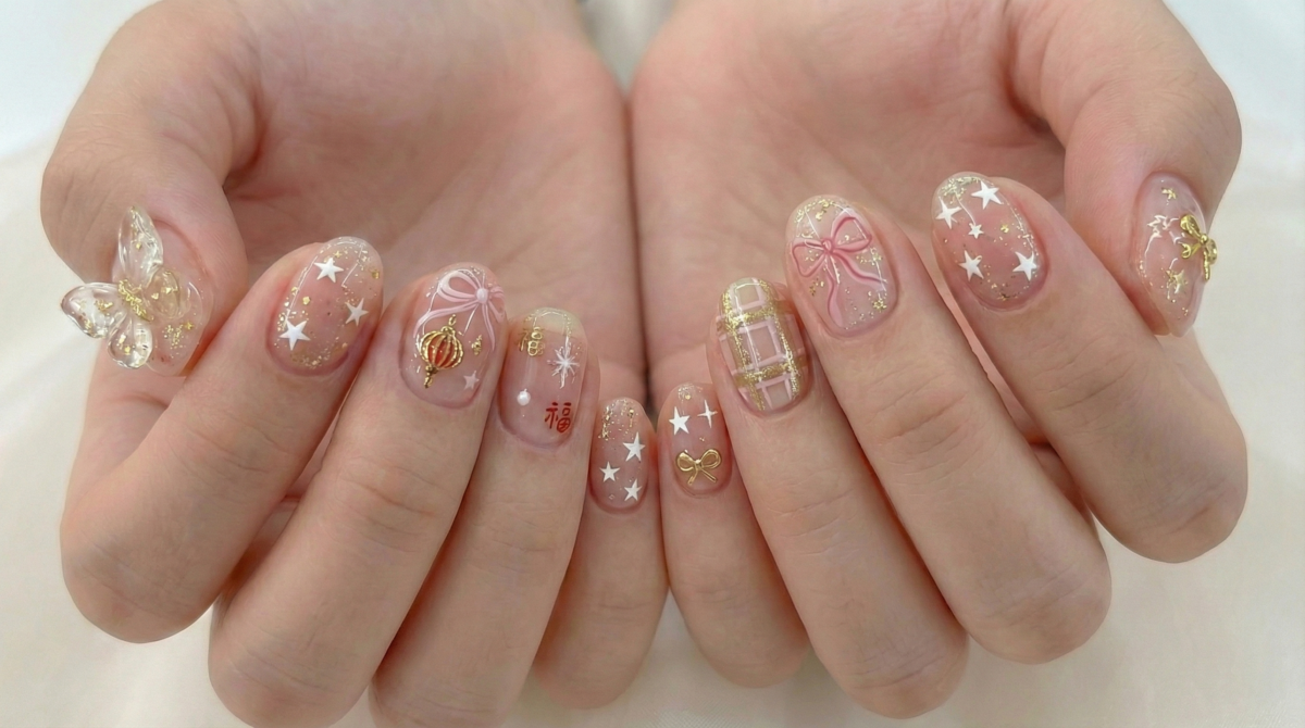 平時喜歡甜美少女風的女生，但是又想要保留新年元素，一定不能錯過啦！