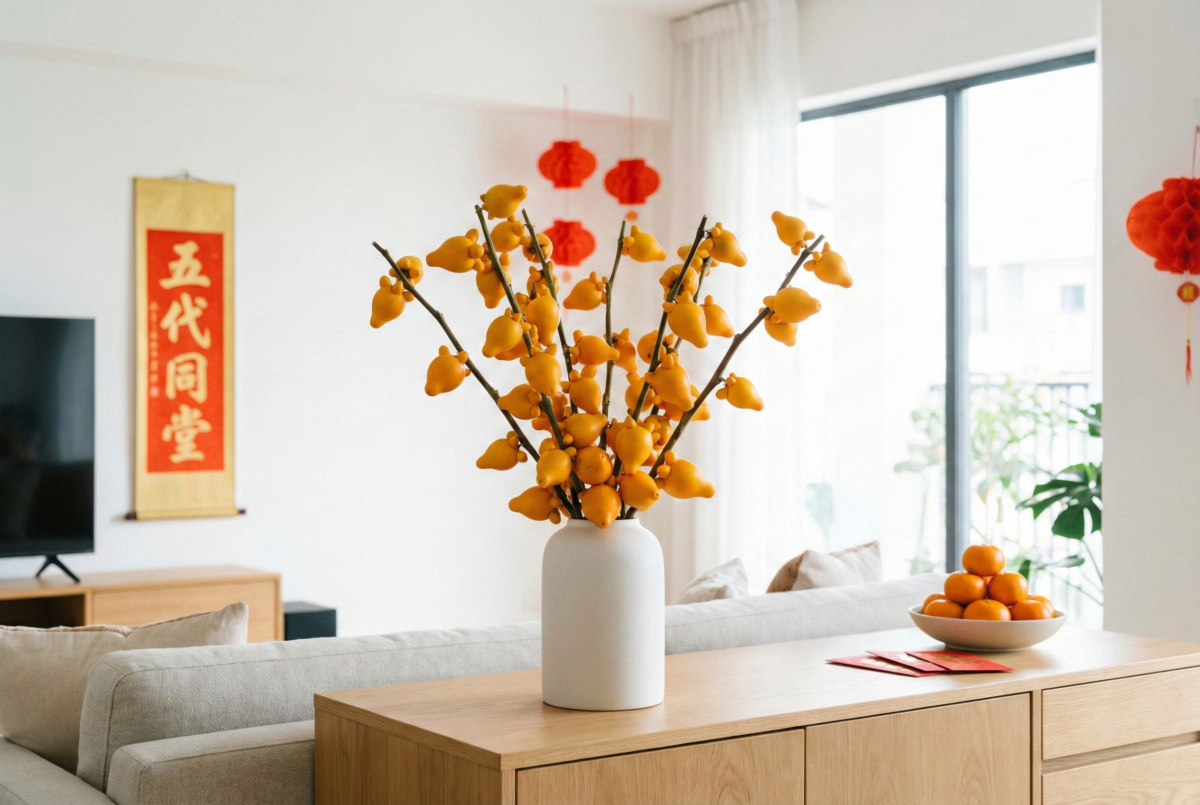 五代同堂象徵家庭和睦與金玉滿堂,是寓意富貴發財與多代同樂的吉祥年花。