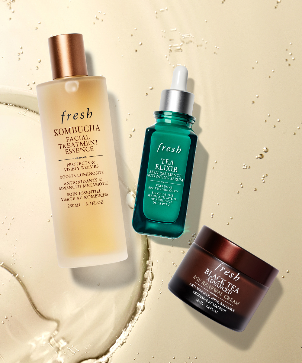 左起：紅茶精華水、火山茶激活精華及紅茶凝時煥活面霜