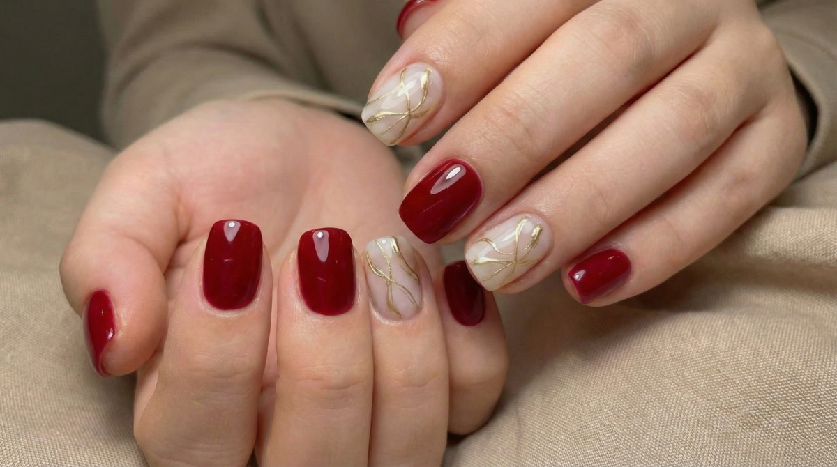 紅色美甲配金色的線條都好應節，而且好運更可以加倍！