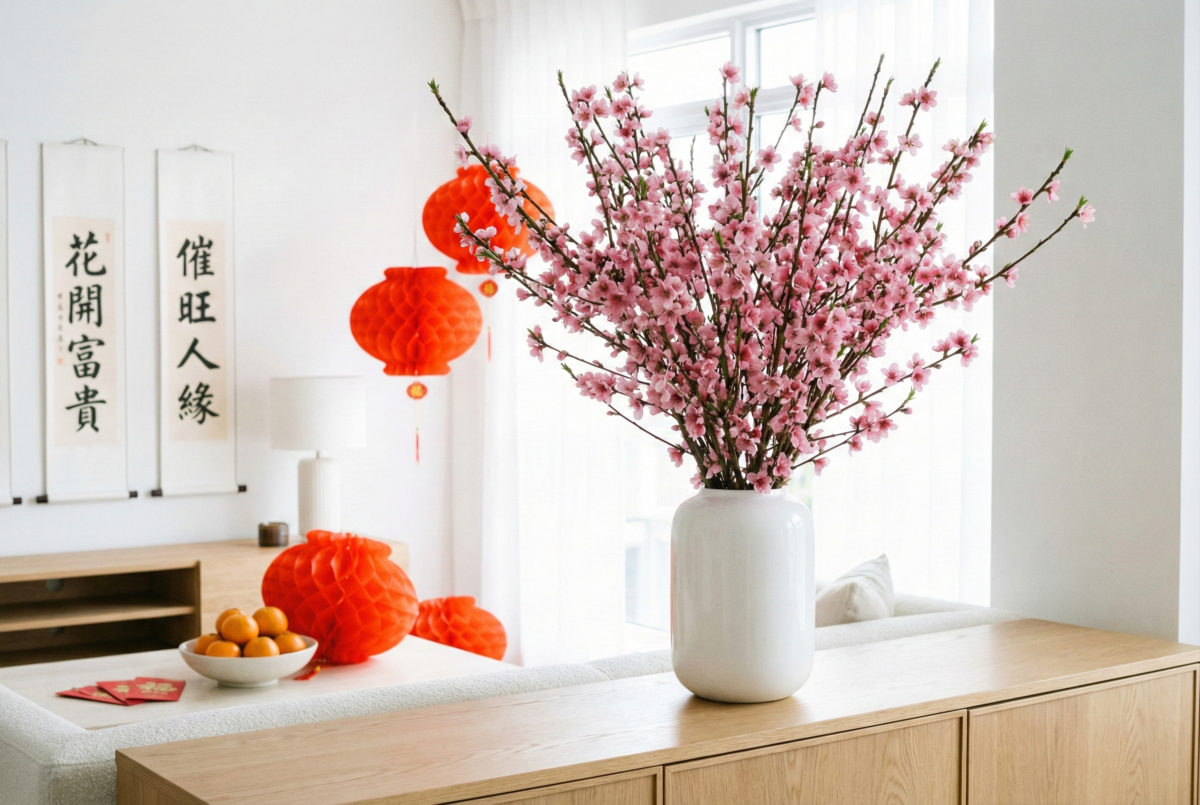 桃花象徵花開富貴與良好人緣姻緣,是帶來春日新氣象與愛情運的年花。