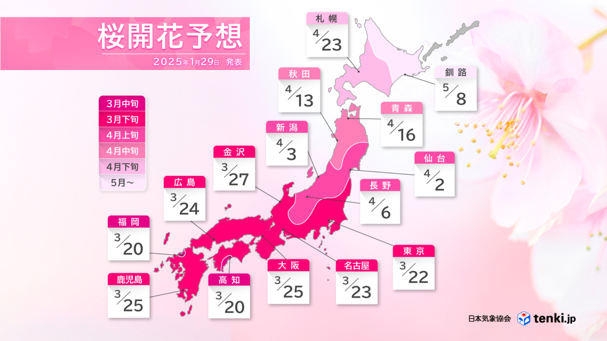 日本氣象協會JWA的櫻花時間預測。