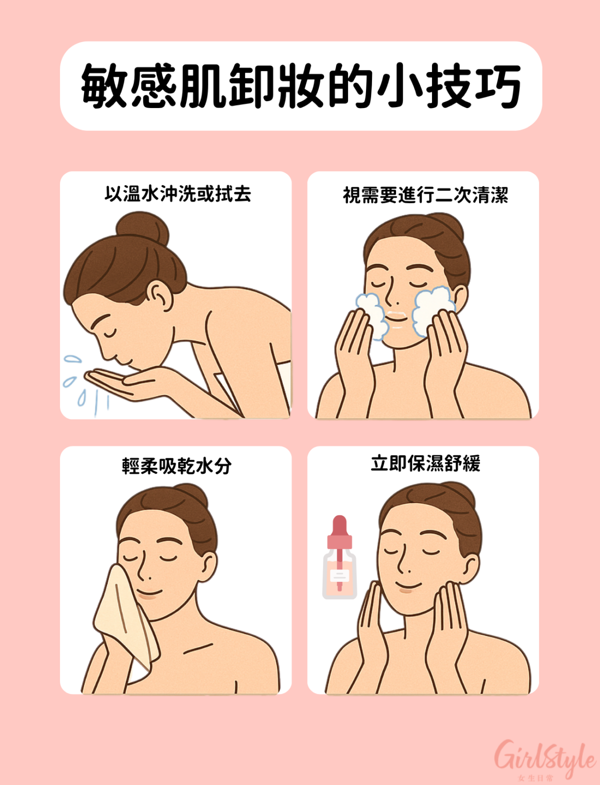 卸妝後即進行保濕舒緩