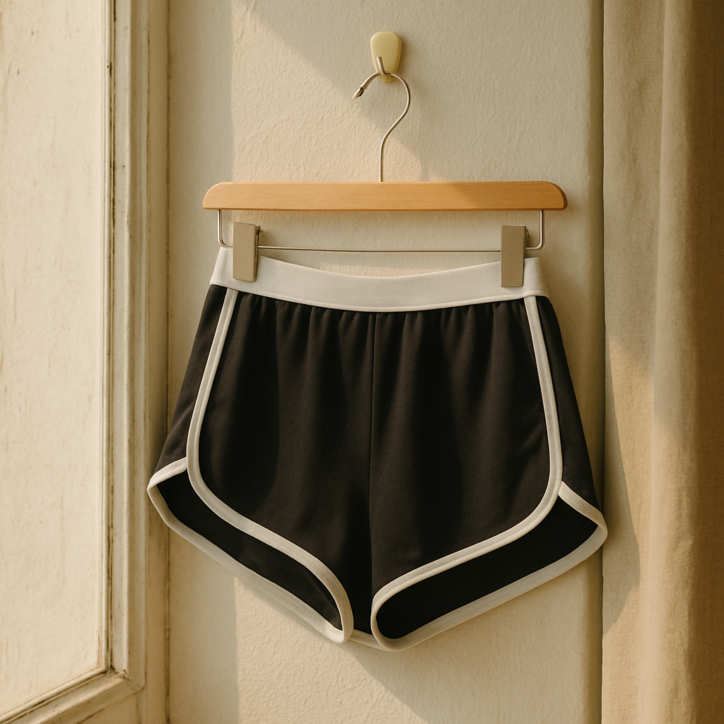 真理褲的特徵包括超短褲長、兩側弧形開衩、鬆緊抽繩褲頭以及撞色滾邊等。