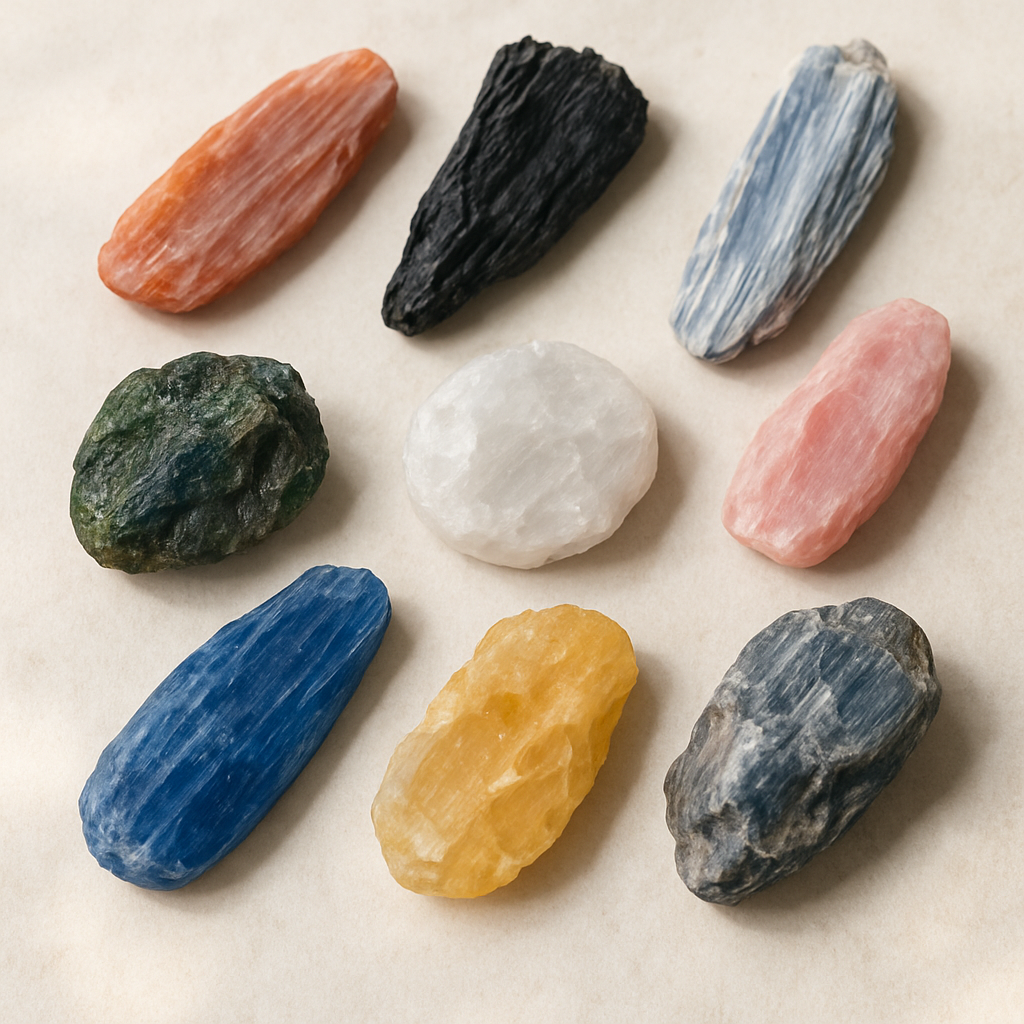 藍晶石不只有藍色一種,根據顏色和成分的不同,分為多種類型,各自對應不同脈輪,並具有獨特的能量特質。