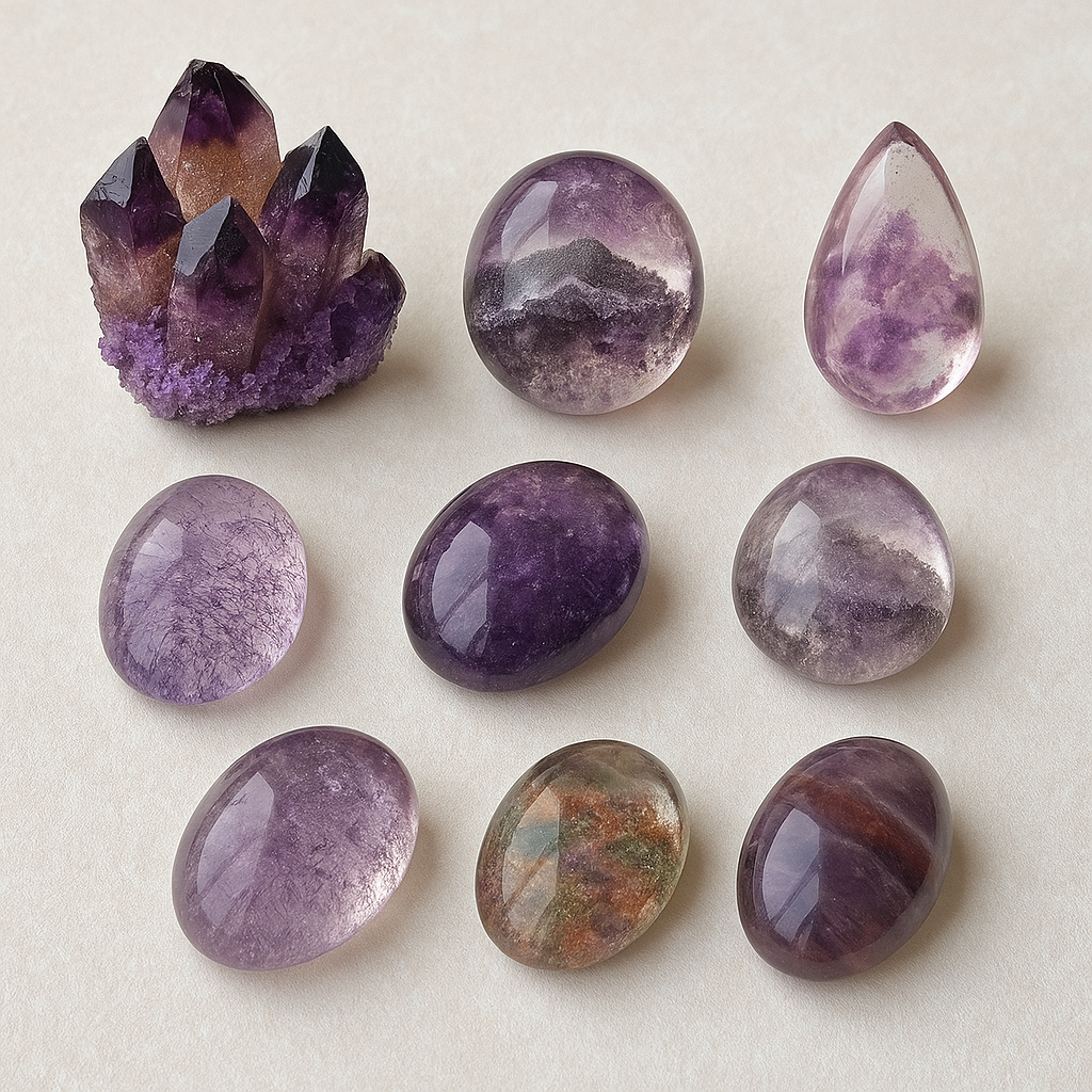 根據內含物的形態、顏色和分佈,紫幽靈可細分為多種常見類型,對應不同的心願和需求。