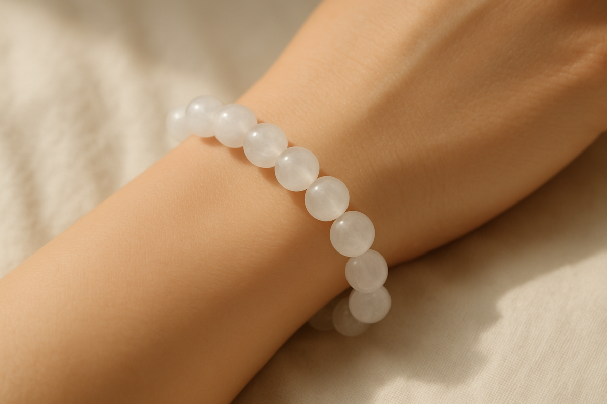 透石膏佩戴左手幫助穩定情緒、提升專注和內在平靜,佩戴右手有助於排解壓力、放鬆情緒、強化保護力。