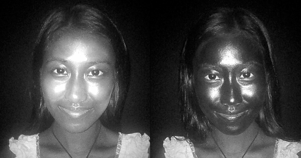 在UV相機下,見到塗抹後的一層均勻深黑色保護層,隔絕紫外線效果明顯。