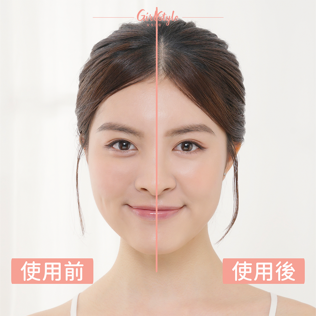 塗抹後的一邊面明顯提亮,散發自然粉嫩亮澤感。