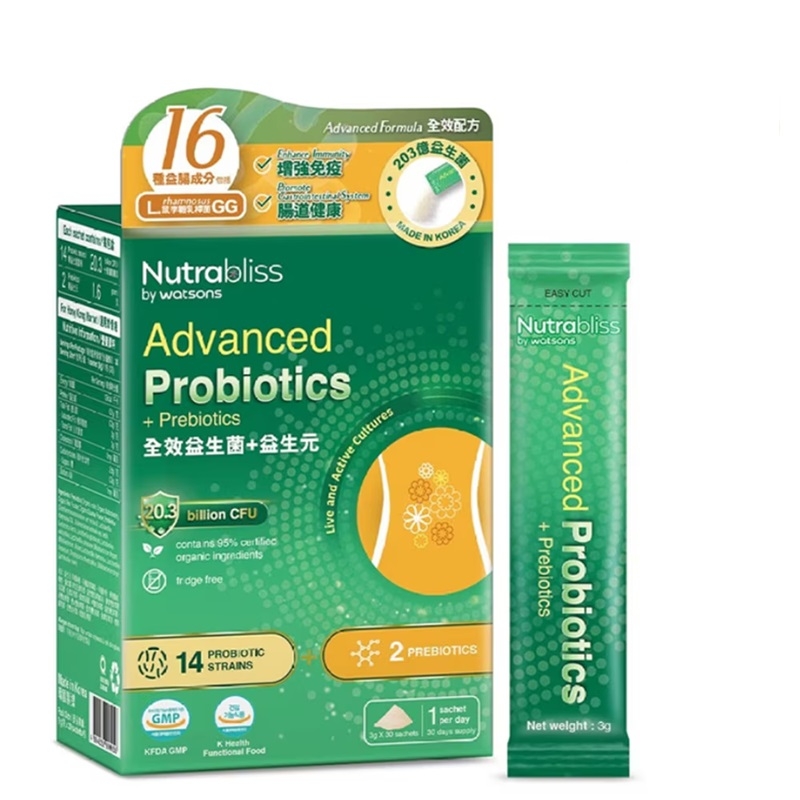 屈臣氏水潤彈滑組合：Nutrabliss by Watsons全效益生菌＋益生元