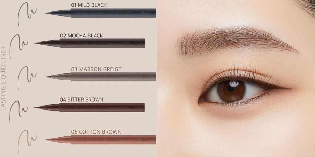 ettusais全新極幼持色眼線液共有5款色調,從上至下是01 曜石黑、02 摩卡黑、03 灰啡色、04 栗子啡、05 奶茶啡。