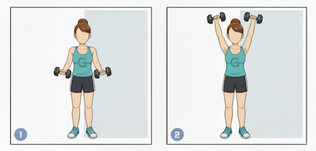 啞鈴推舉能同時鍛煉胸部、肩部和手臂肌群,並刺激核心,有助於塑造挺拔緊實的身體線條。