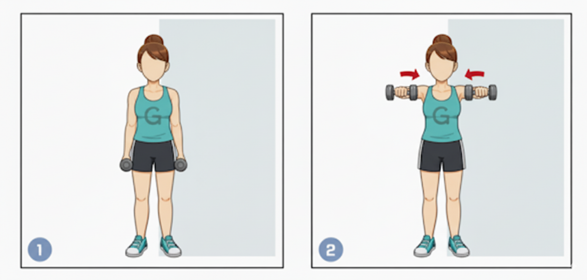 啞鈴前平舉主要強化三角肌前束,並輔助鍛鍊上胸肌,使肩部線條更立體、飽滿。