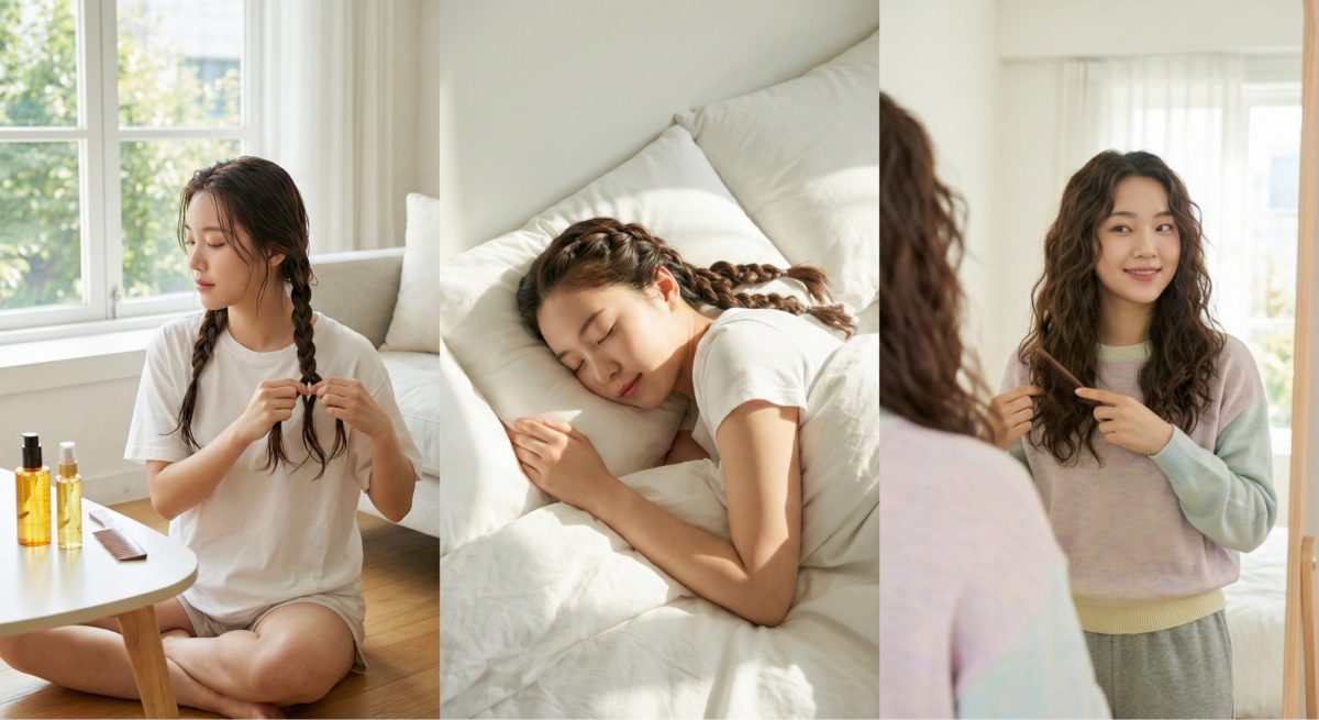 用三股辮睡一覺即可DIY捲髮,辮子粗細和鬆緊決定捲度,隔天拆開自然蓬鬆。