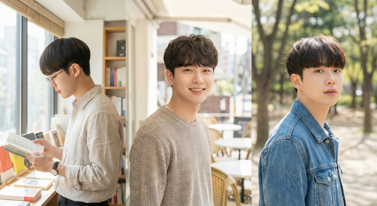 蘑菇短髮以圓潤齊瀏海與鍋蓋輪廓打造低調可愛、自然減齡感,是文青男生百搭又親和的短髮首選。