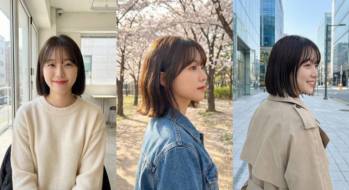 一刀切短髮線條俐落、顯瘦易整理，日常只需順髮或簡單造型即可。