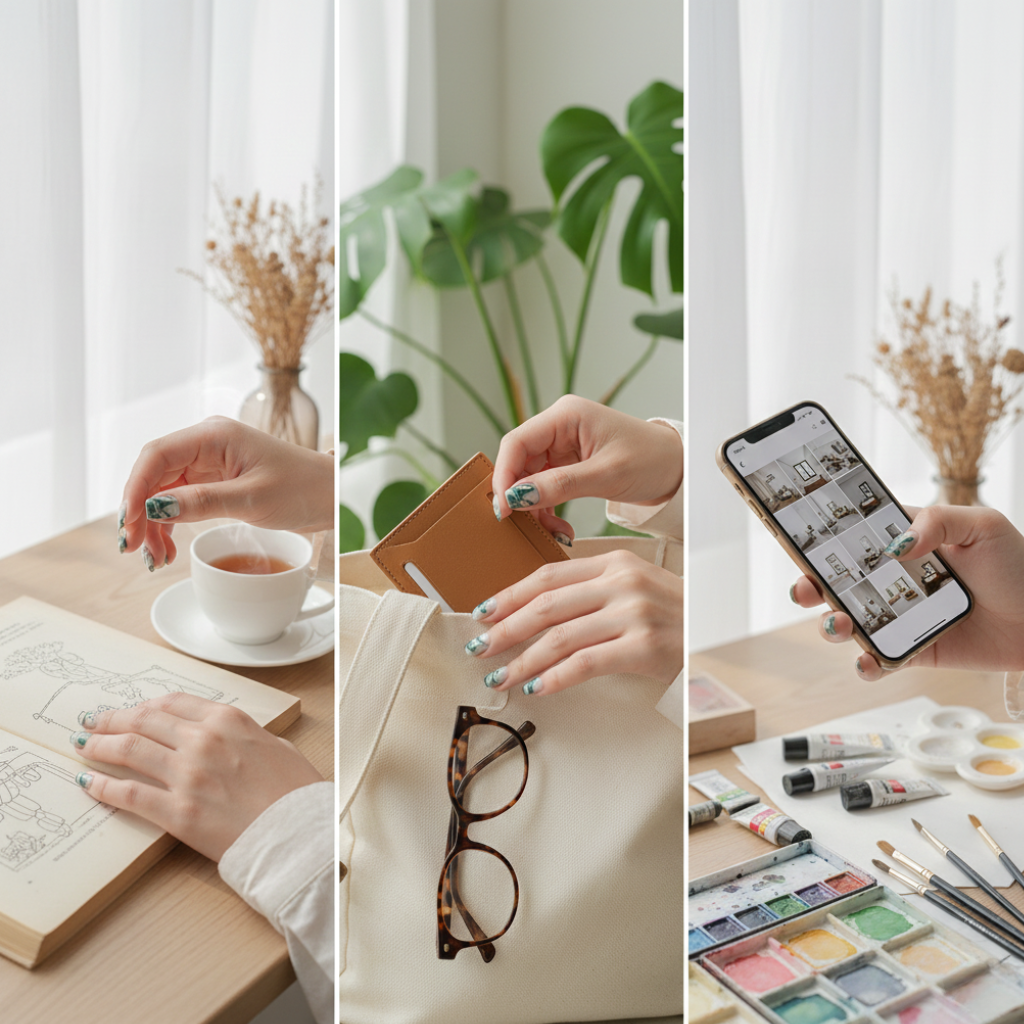 墨綠底融合奶白翡翠紋理，柔和仙氣又顯白，高級知性感十足。