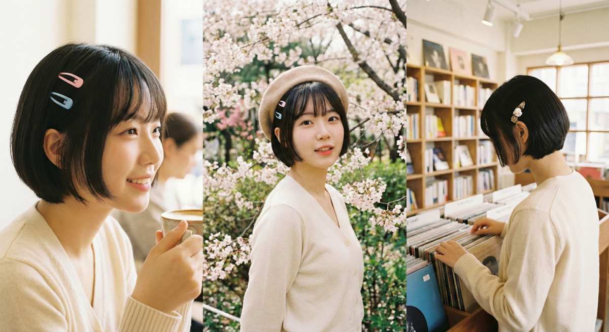 齊瀏海黑髮造型兼具高貴個性，而短髮搭配髮夾的技巧證明了短髮女生亦能輕鬆駕馭這款瘦臉神器。