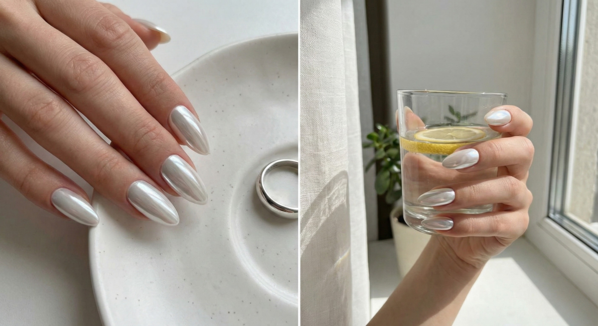 「鏡面白」巧妙結合純白底色與金屬鏡面紋理，平衡前衛與柔美，營造出豐富層次的科技光澤，是極簡控必收的高級款。