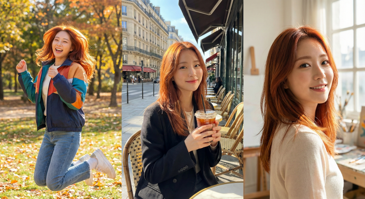 焦糖暖橘色以紅橘棕調提亮黃膚，營造白裡透紅的活力感，陽光下層次立體，是適合活潑風格女生的顯白暖色髮色。