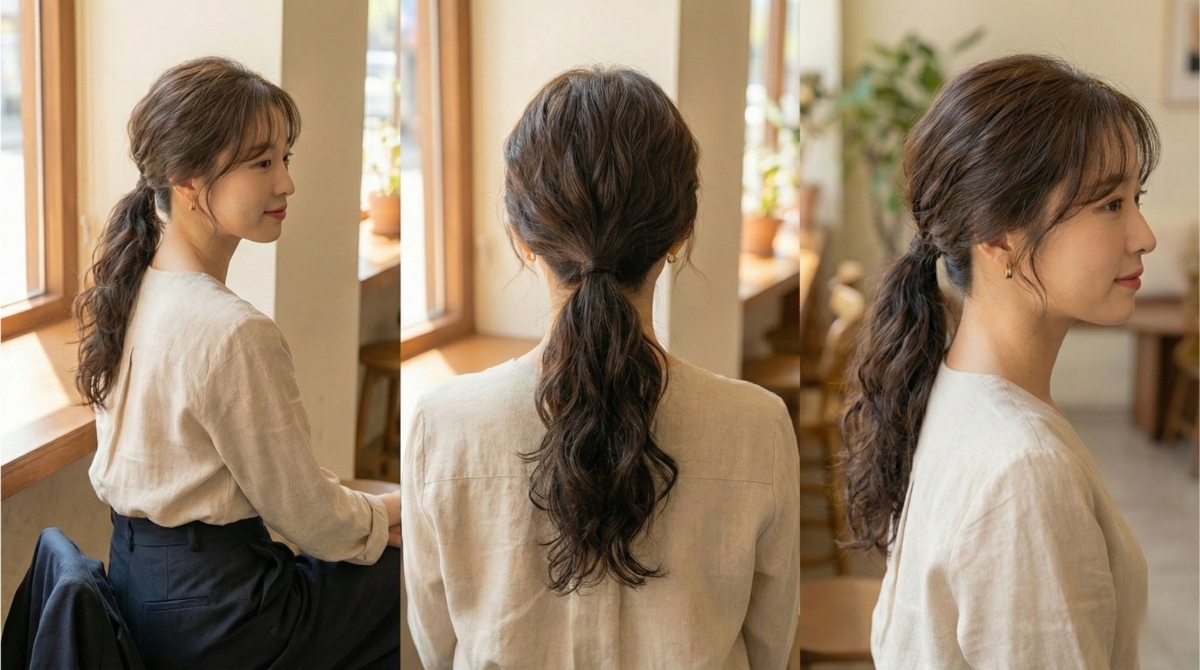 這款韓式低馬尾髮型進可攻退可守,約會、職場都適合,是絕對要學會的經典款。