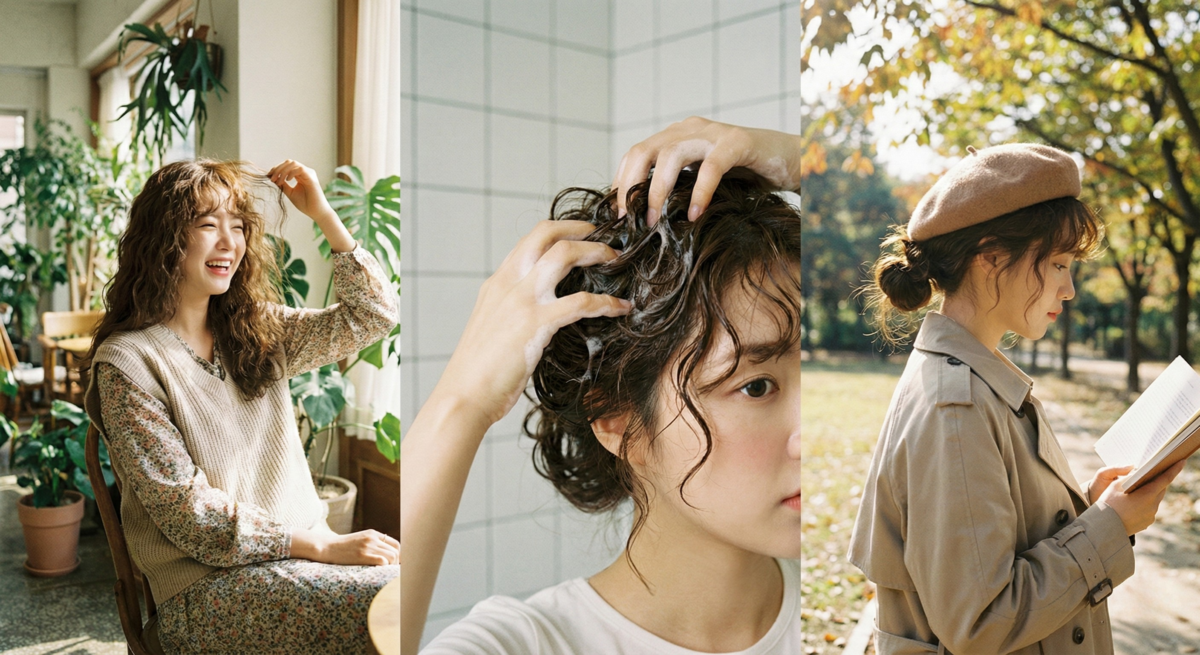 文藝嬉皮燙以細緻小波紋從髮根起捲，瞬間增髮量、修飾扁頭與臉型，營造蓬鬆立體、慵懶文青的風格。