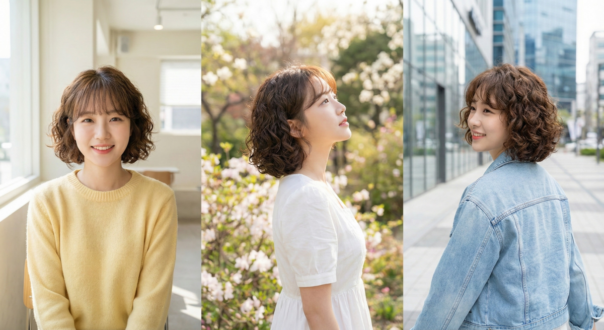 果凍燙短髮配法式瀏海，立體Q彈捲度增加髮量，打造圓潤活力又時髦的造型。