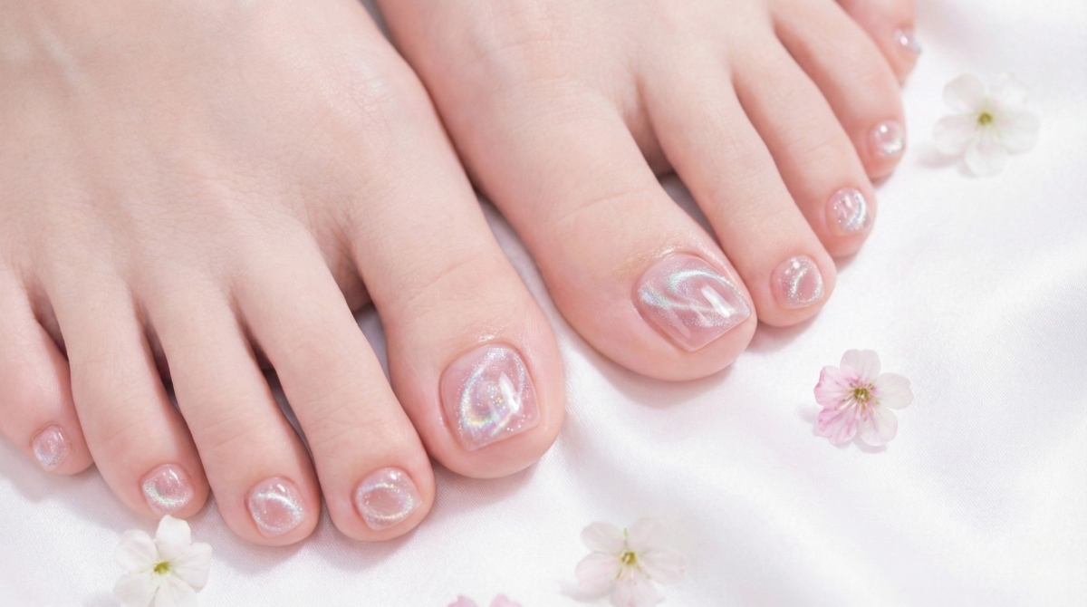 圖中展示的是冰透感「果凍貓眼」美甲款，作為貓眼美甲的最新流行款，它採用特殊的磁吸手法創造出獨特光澤。