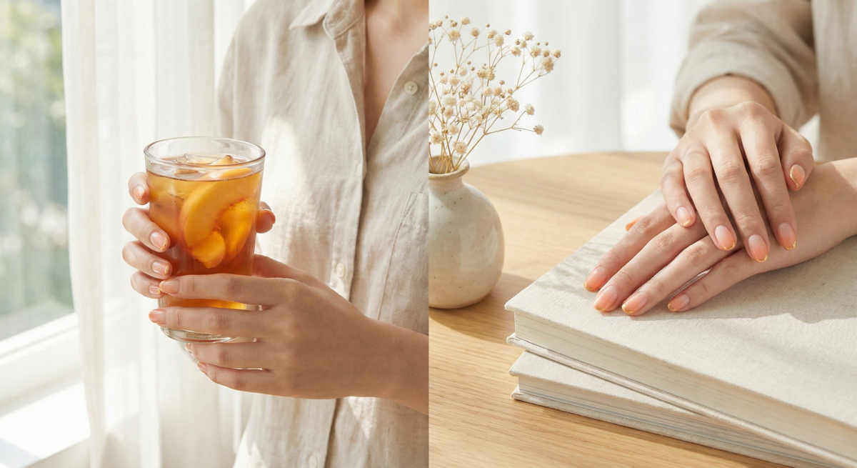 Peach Fuzz柔和桃搭配精緻金邊法式,以粉嫩底色結合奢華細節,展現清新高級且時尚溫柔的甜美氣質。