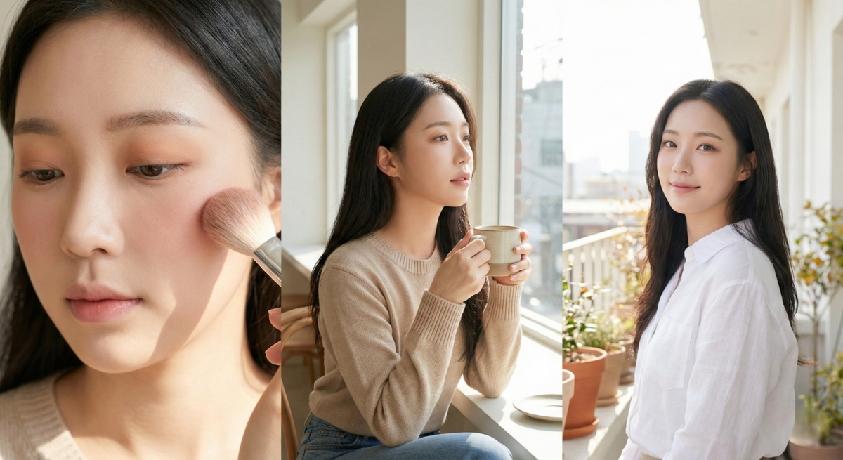 淡顏系妝容以低飽和、同色系漸層打造輕透自然的韓系Mood Palette精緻原生感。