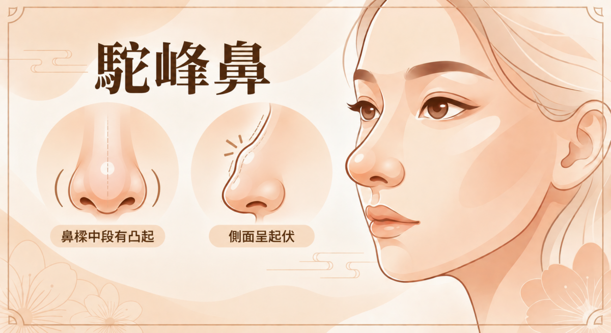 駝峰鼻特徵是鼻樑中段有明顯凸起,從側面看呈現不同程度的起伏輪廓。
